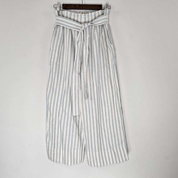 Madewell Pants - Madewell Tie-Waist Huston Pull-On Crop Pants Wide Leg Linen Blend Size S